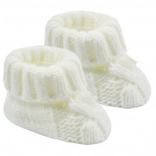 S415-W: White Acrylic Cable Knit Baby Bootees